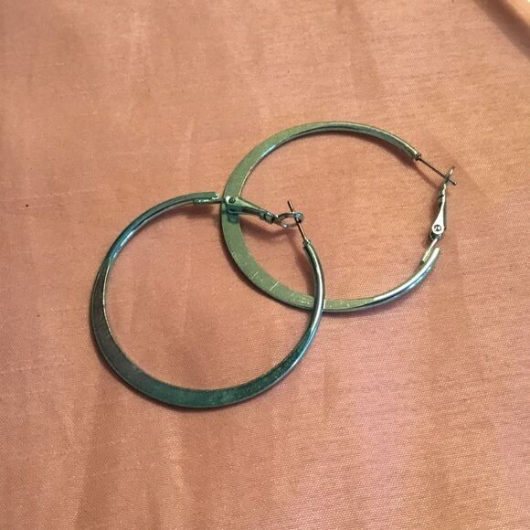 Metallic Blue Hoop Earrings - Picture 1 of 3